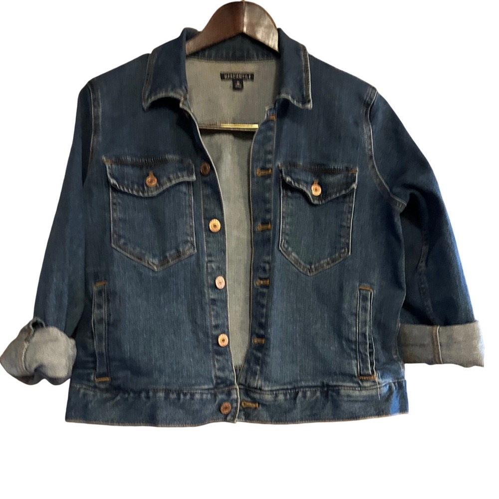 J. Crew Mercantile Jean Jacket Blue Sz M with Love First Back Hit On Jacket Back - Picture 2 of 4